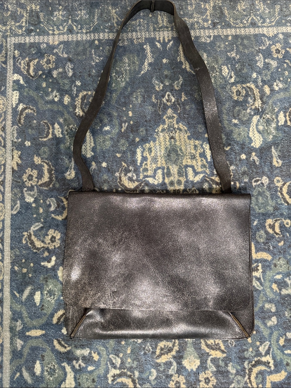 Men's Black Metallic Crossbody Messenger Bag